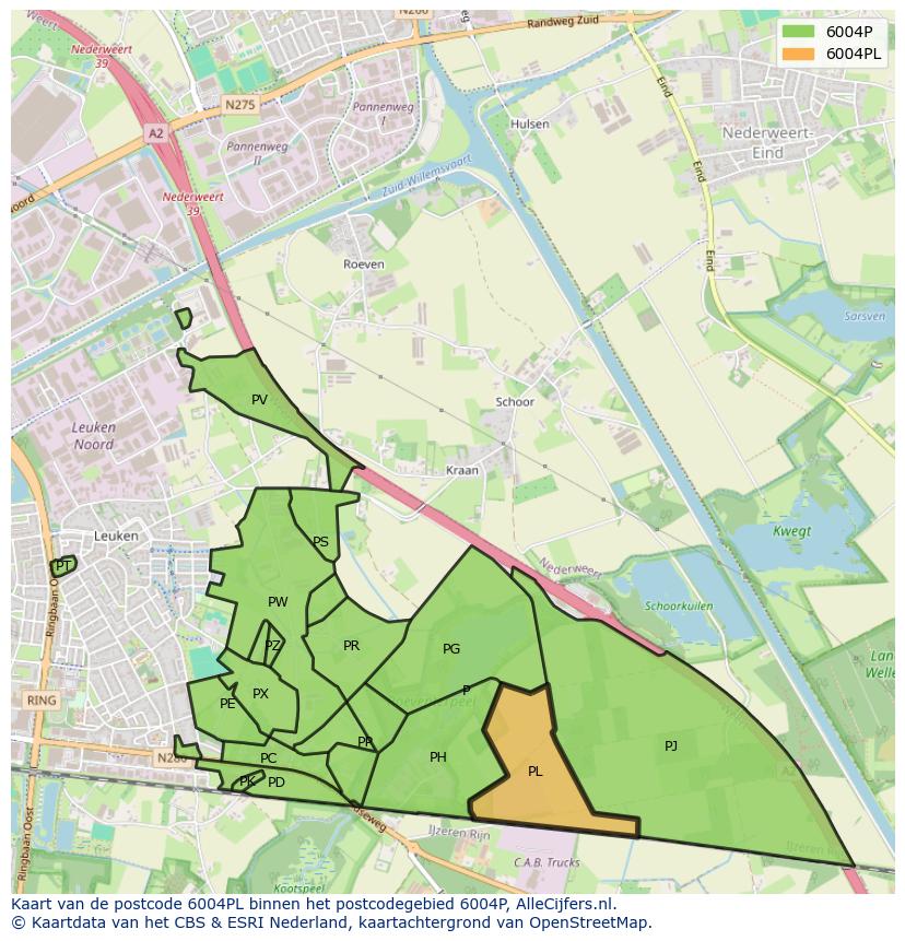 Afbeelding van het postcodegebied 6004 PL op de kaart.