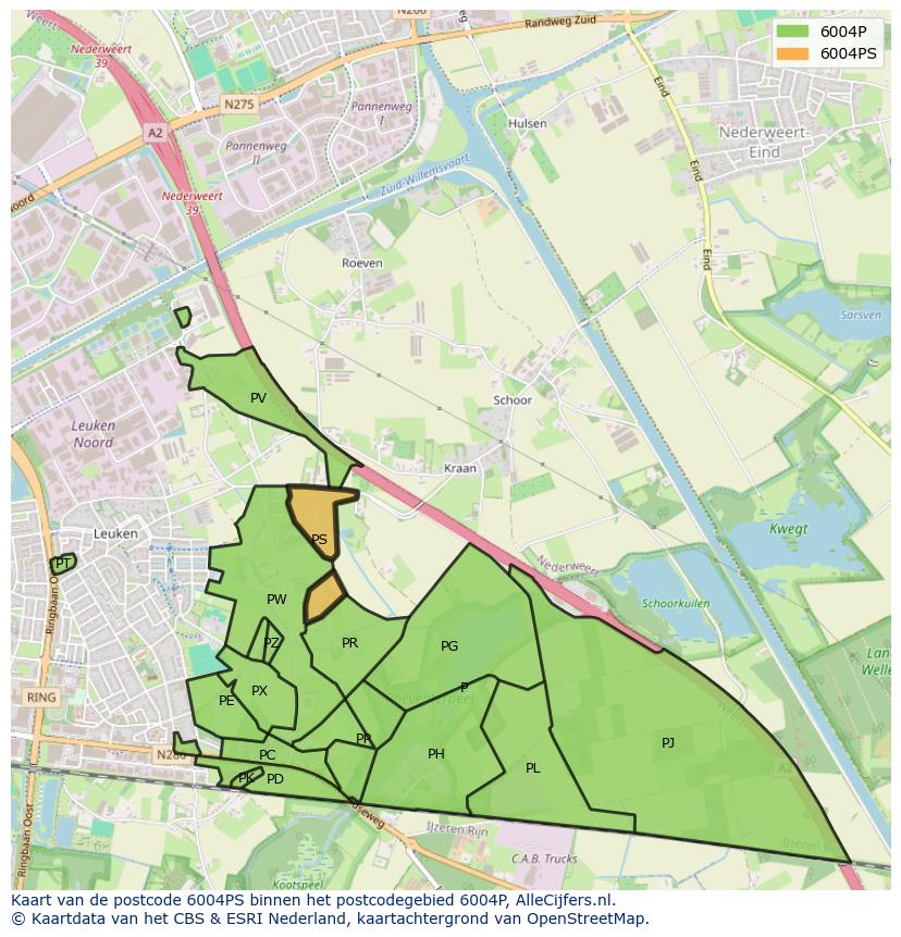 Afbeelding van het postcodegebied 6004 PS op de kaart.