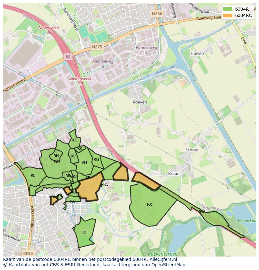 Afbeelding van het postcodegebied 6004 RC op de kaart.