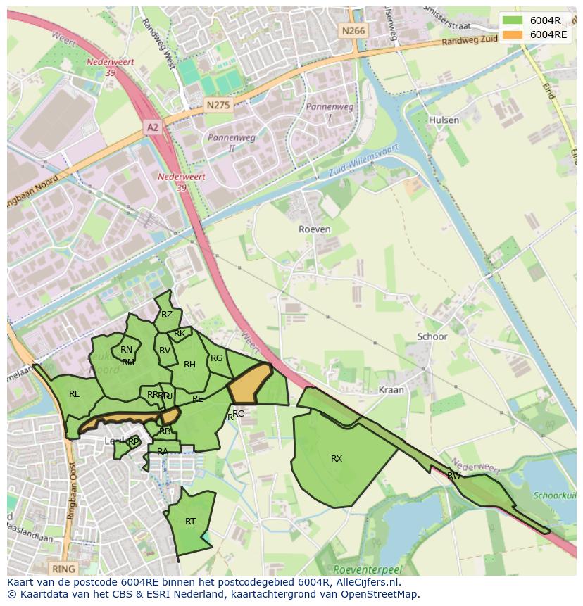 Afbeelding van het postcodegebied 6004 RE op de kaart.
