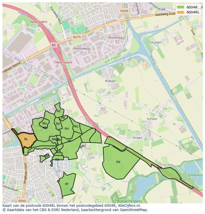 Afbeelding van het postcodegebied 6004 RL op de kaart.