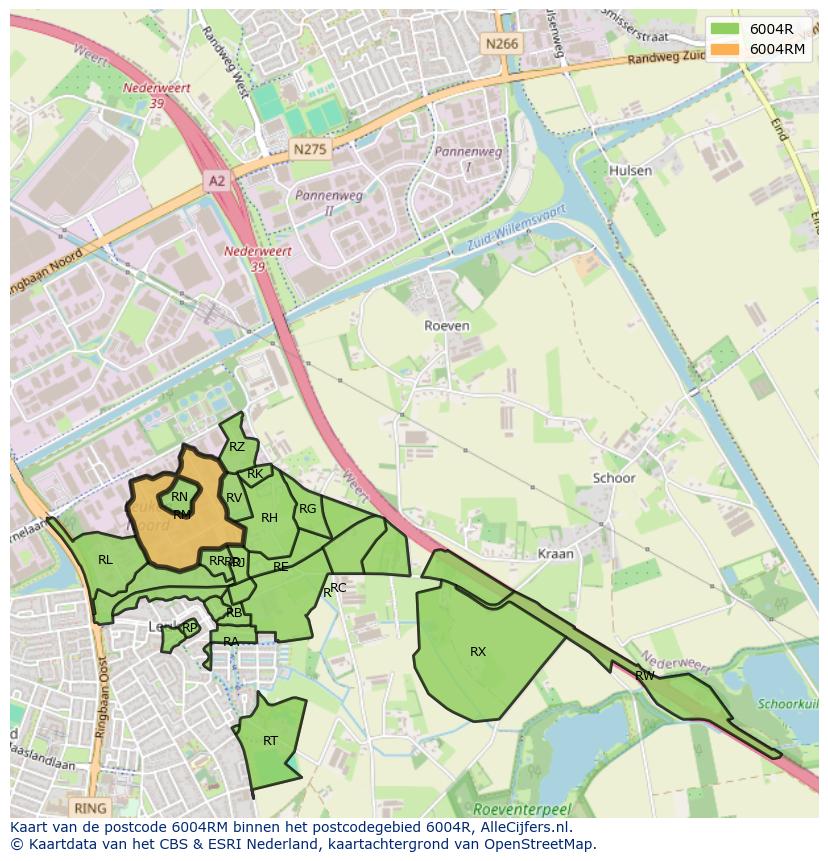 Afbeelding van het postcodegebied 6004 RM op de kaart.