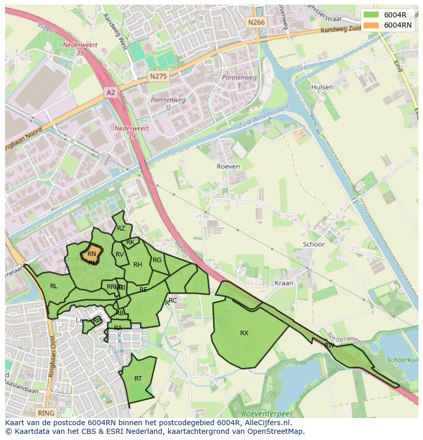 Afbeelding van het postcodegebied 6004 RN op de kaart.