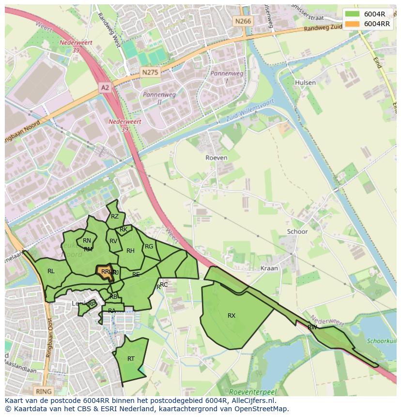 Afbeelding van het postcodegebied 6004 RR op de kaart.
