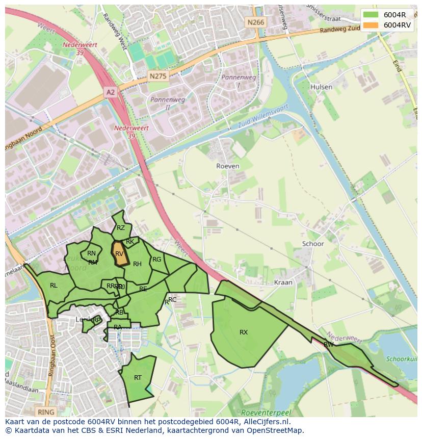 Afbeelding van het postcodegebied 6004 RV op de kaart.