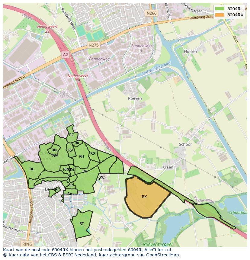 Afbeelding van het postcodegebied 6004 RX op de kaart.