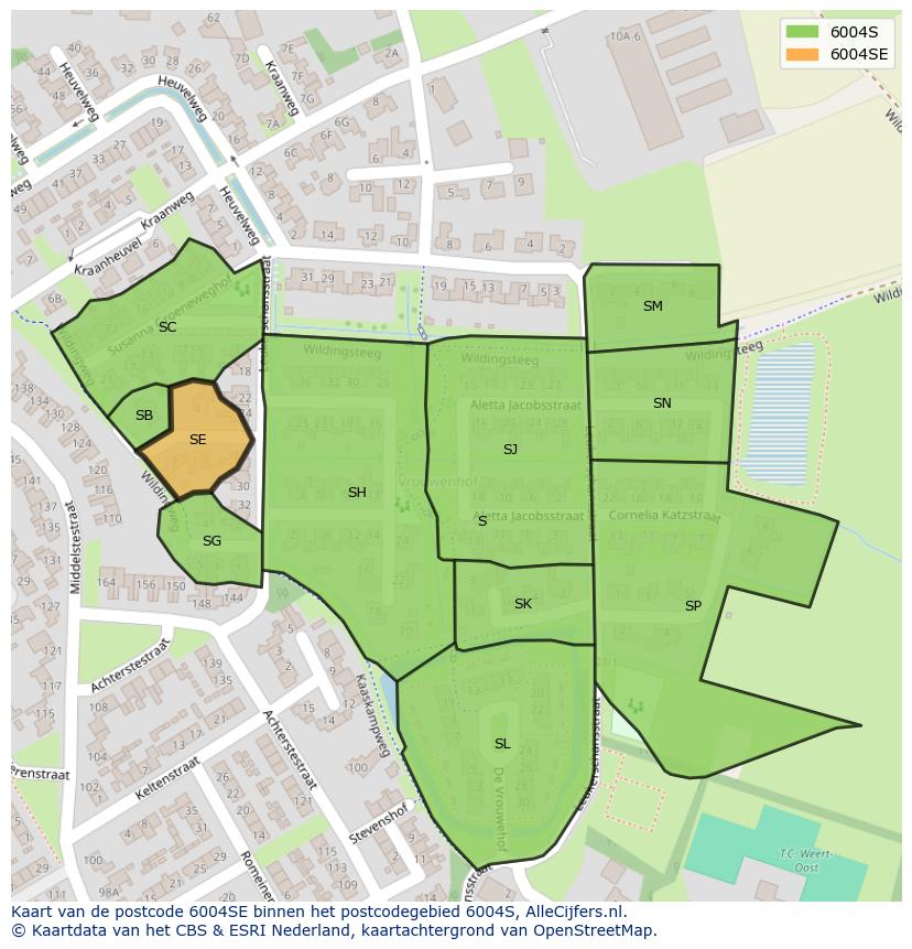 Afbeelding van het postcodegebied 6004 SE op de kaart.