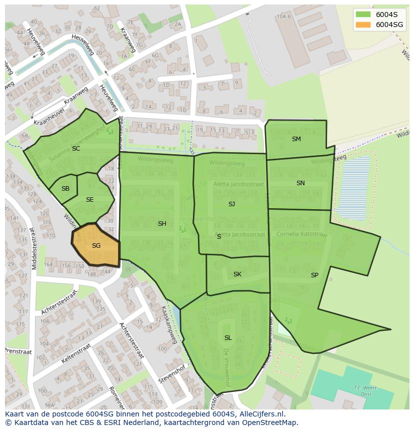 Afbeelding van het postcodegebied 6004 SG op de kaart.