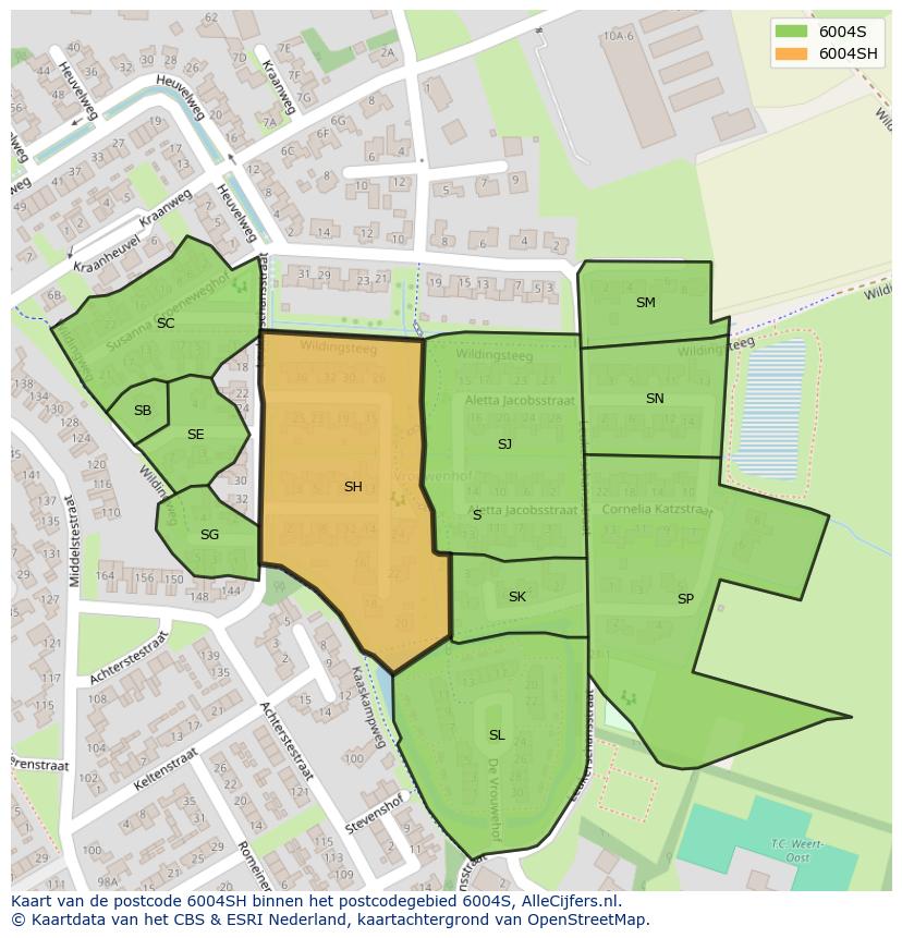 Afbeelding van het postcodegebied 6004 SH op de kaart.
