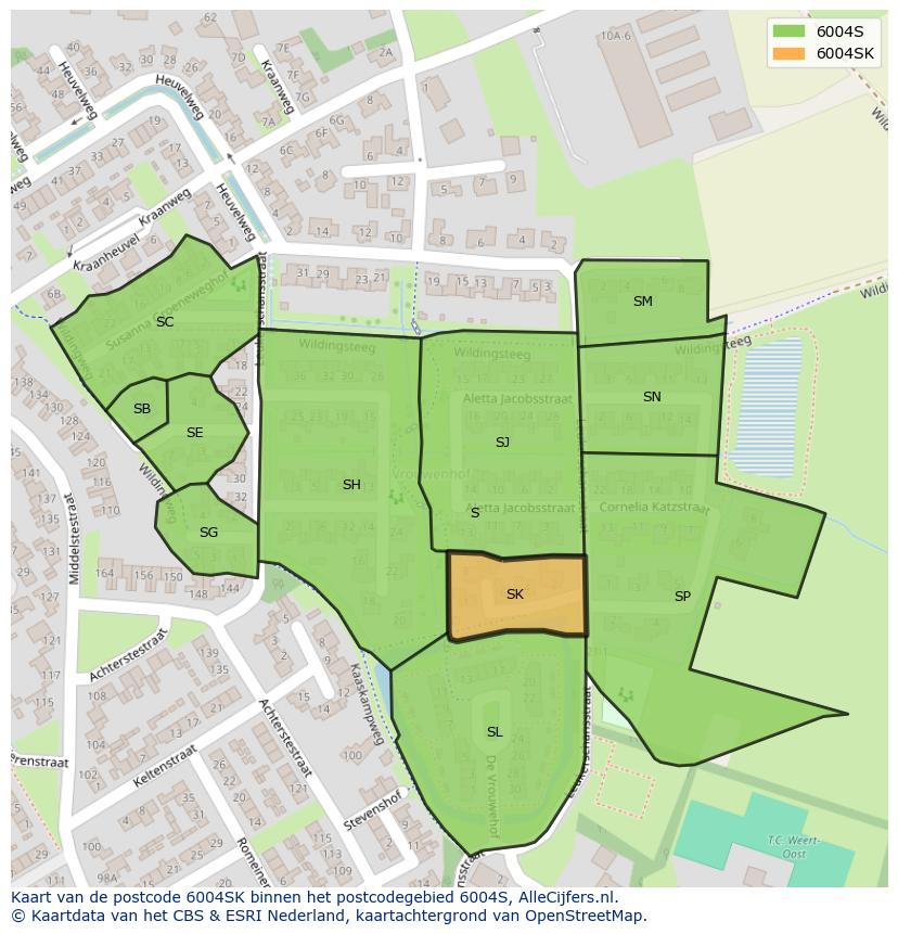 Afbeelding van het postcodegebied 6004 SK op de kaart.