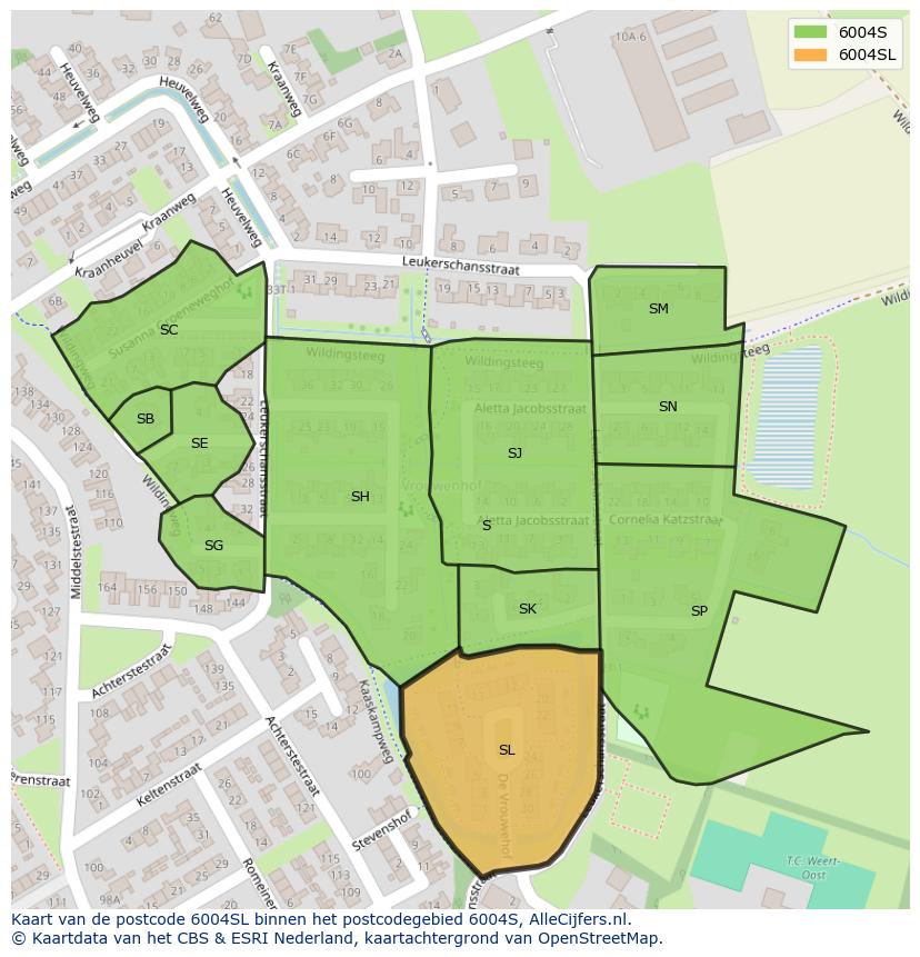 Afbeelding van het postcodegebied 6004 SL op de kaart.