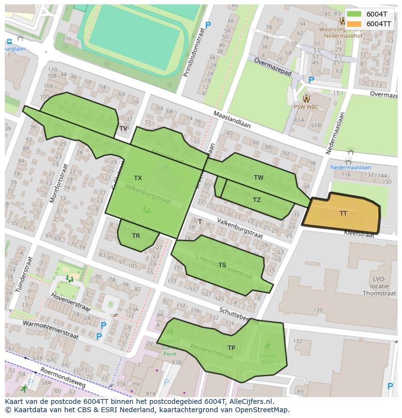 Afbeelding van het postcodegebied 6004 TT op de kaart.