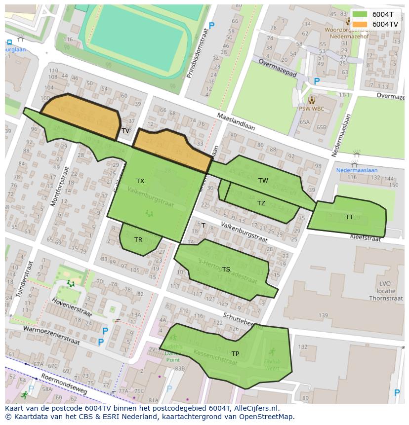 Afbeelding van het postcodegebied 6004 TV op de kaart.