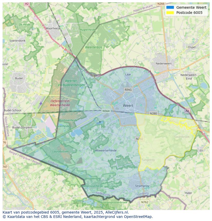 Afbeelding van het postcodegebied 6005 op de kaart.