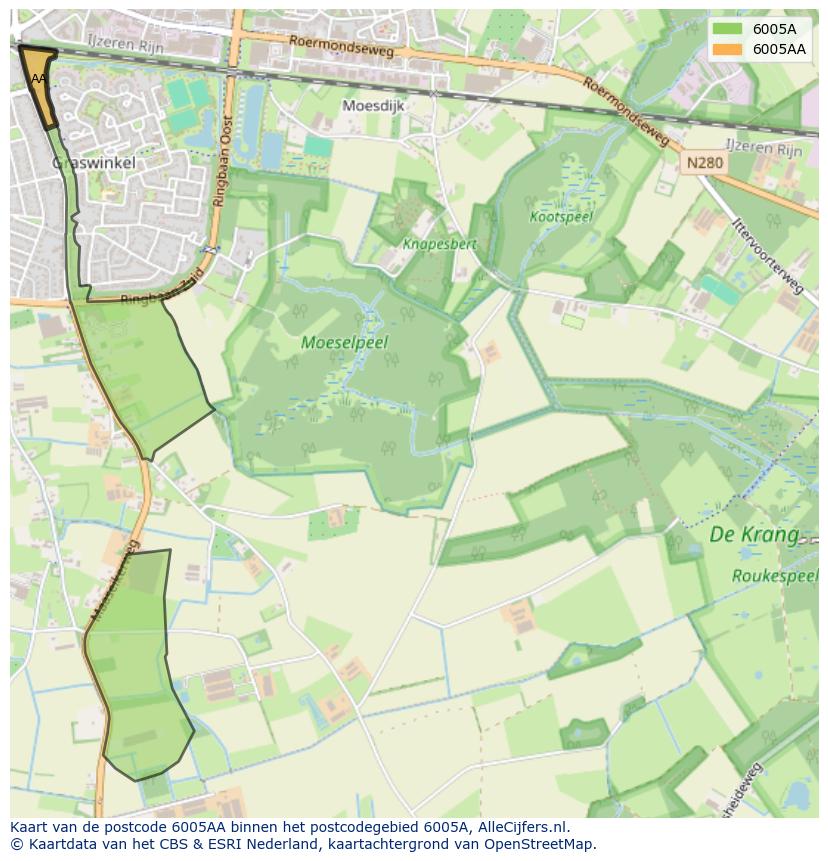 Afbeelding van het postcodegebied 6005 AA op de kaart.