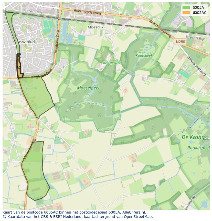 Afbeelding van het postcodegebied 6005 AC op de kaart.
