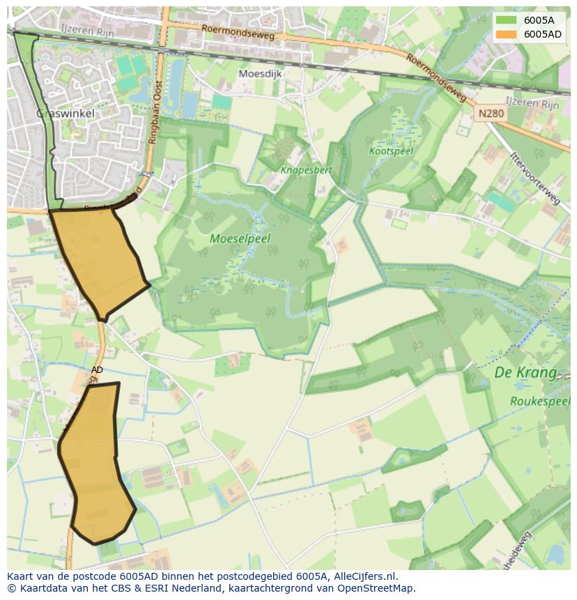 Afbeelding van het postcodegebied 6005 AD op de kaart.
