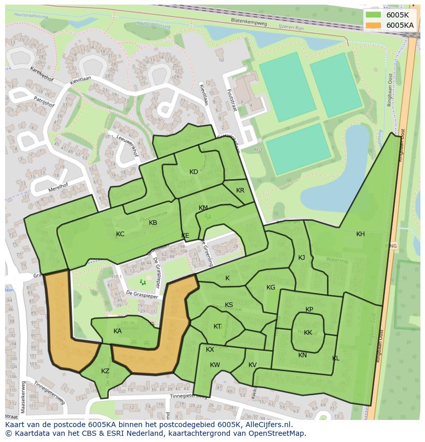 Afbeelding van het postcodegebied 6005 KA op de kaart.