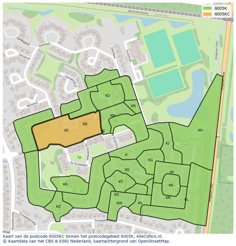 Afbeelding van het postcodegebied 6005 KC op de kaart.