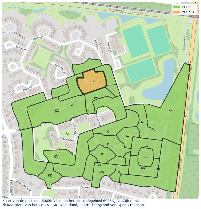 Afbeelding van het postcodegebied 6005 KD op de kaart.