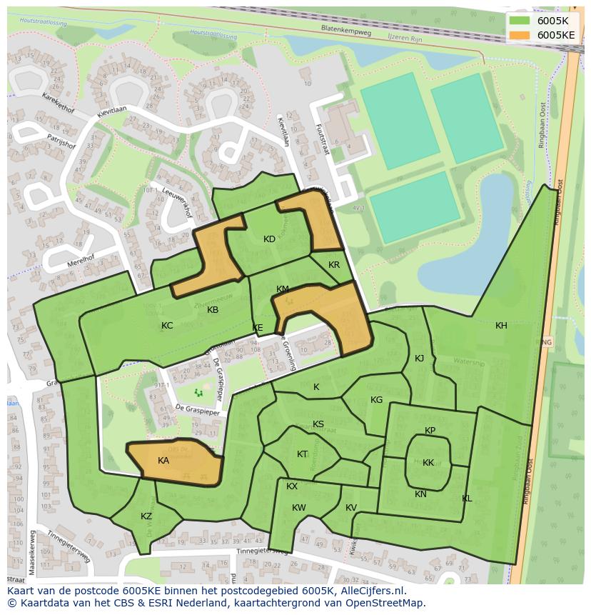 Afbeelding van het postcodegebied 6005 KE op de kaart.