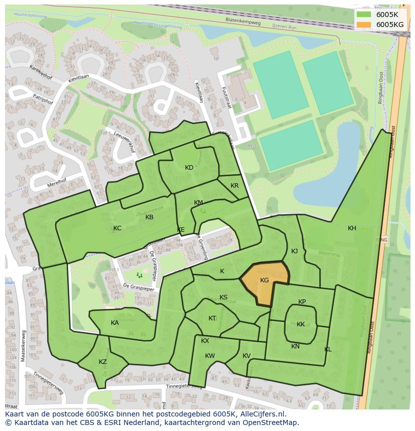Afbeelding van het postcodegebied 6005 KG op de kaart.