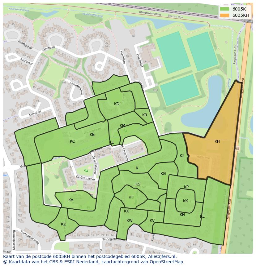 Afbeelding van het postcodegebied 6005 KH op de kaart.