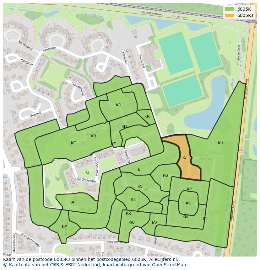 Afbeelding van het postcodegebied 6005 KJ op de kaart.