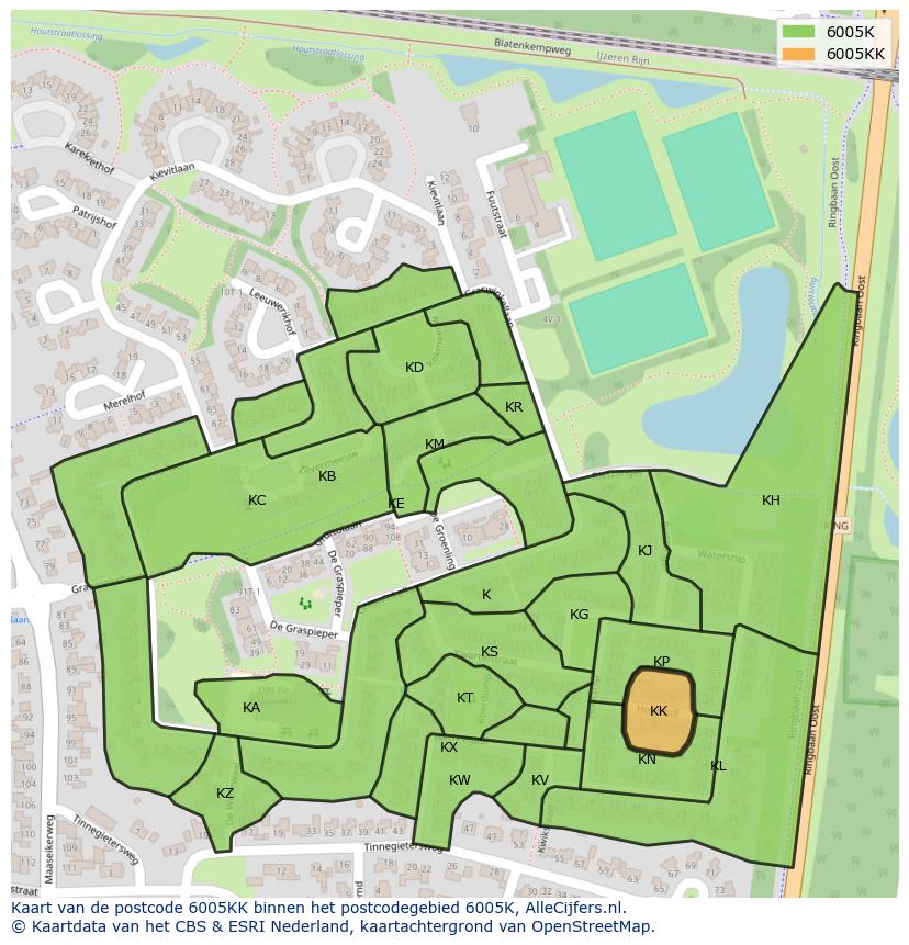 Afbeelding van het postcodegebied 6005 KK op de kaart.