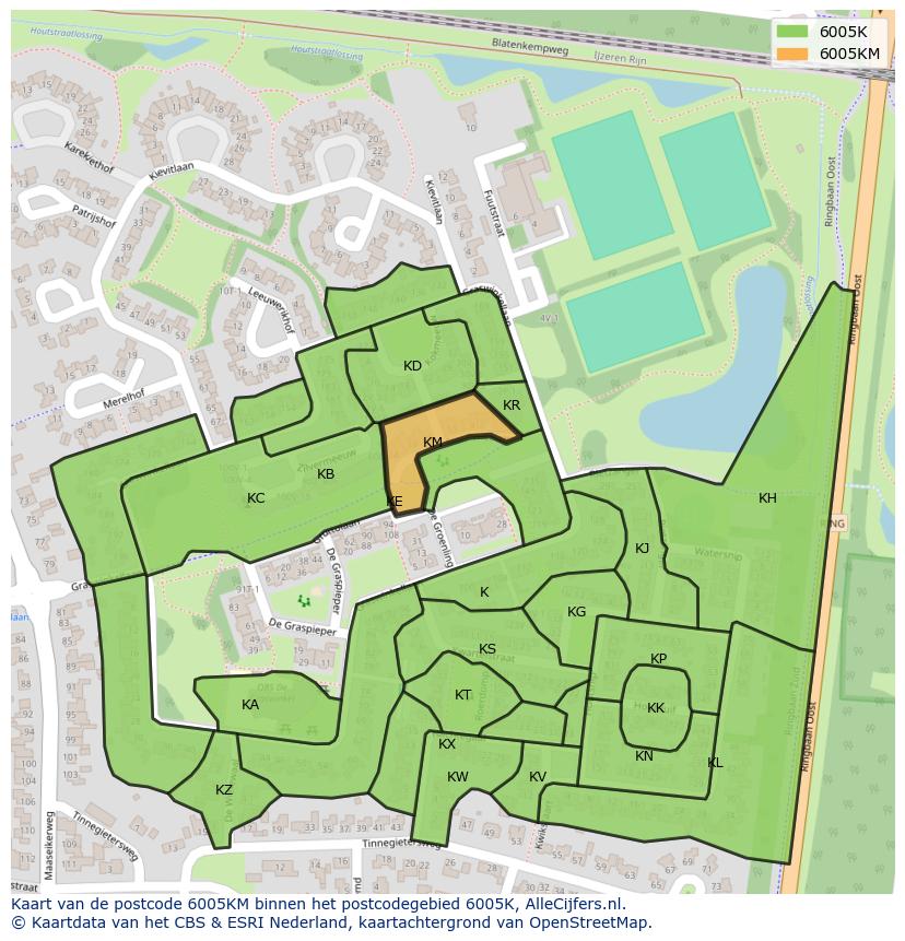 Afbeelding van het postcodegebied 6005 KM op de kaart.