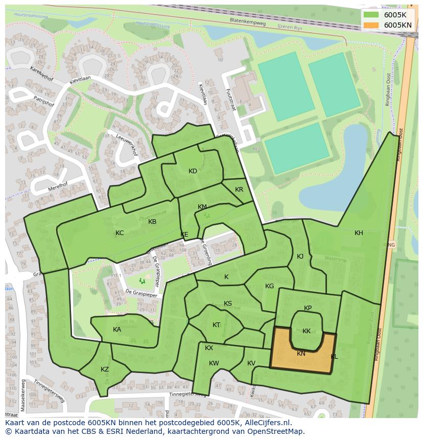 Afbeelding van het postcodegebied 6005 KN op de kaart.
