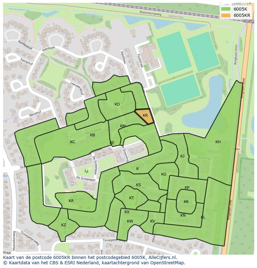 Afbeelding van het postcodegebied 6005 KR op de kaart.