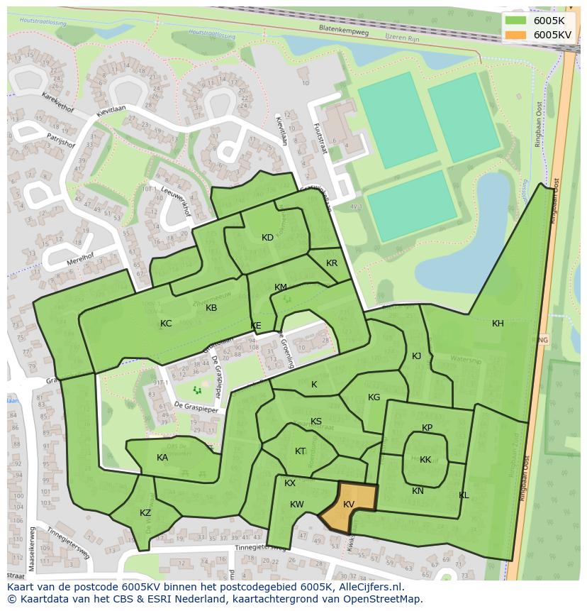 Afbeelding van het postcodegebied 6005 KV op de kaart.