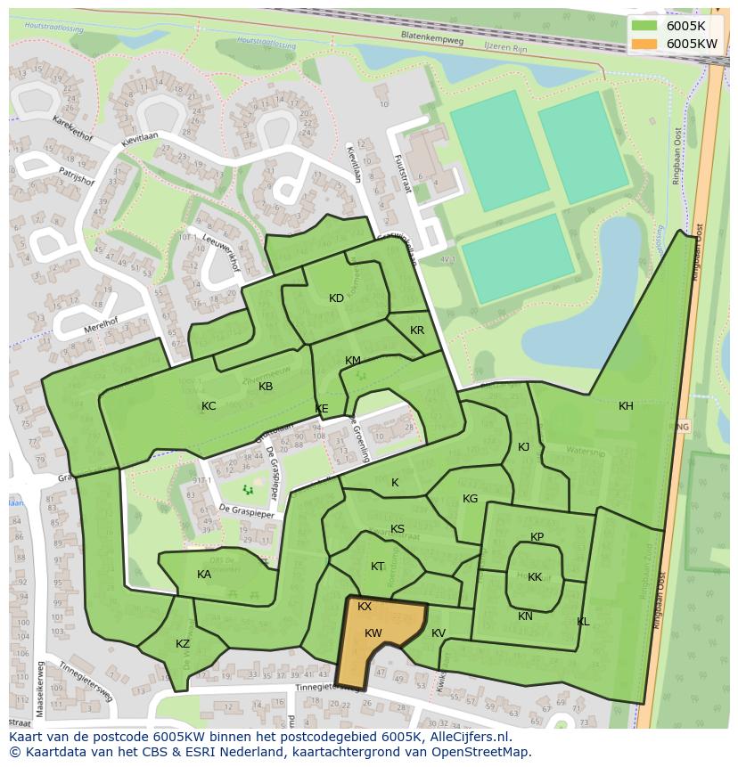 Afbeelding van het postcodegebied 6005 KW op de kaart.