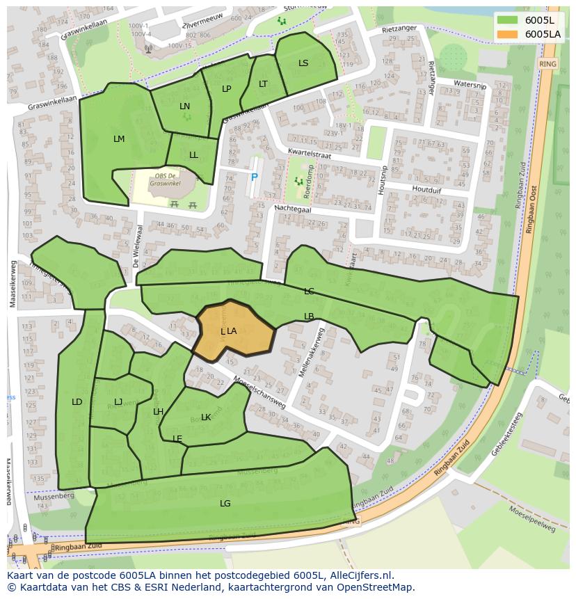 Afbeelding van het postcodegebied 6005 LA op de kaart.