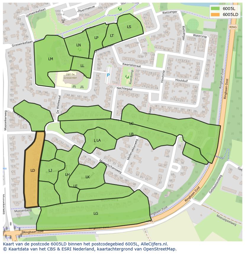 Afbeelding van het postcodegebied 6005 LD op de kaart.
