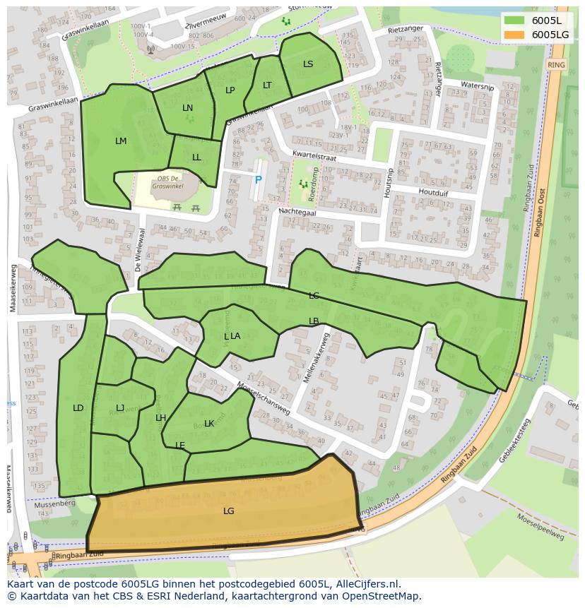 Afbeelding van het postcodegebied 6005 LG op de kaart.