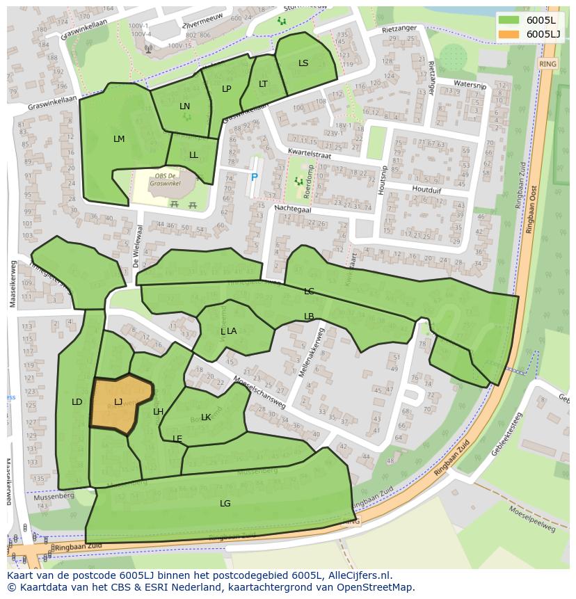 Afbeelding van het postcodegebied 6005 LJ op de kaart.