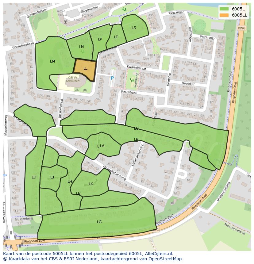 Afbeelding van het postcodegebied 6005 LL op de kaart.
