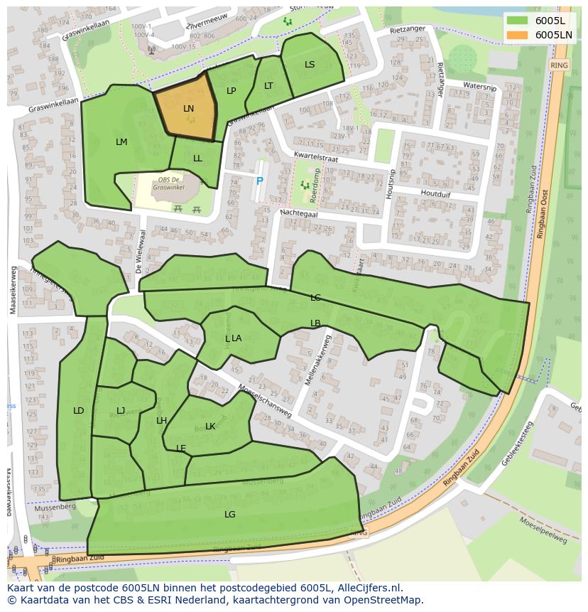 Afbeelding van het postcodegebied 6005 LN op de kaart.