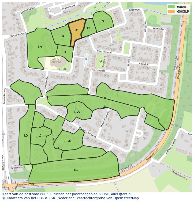 Afbeelding van het postcodegebied 6005 LP op de kaart.