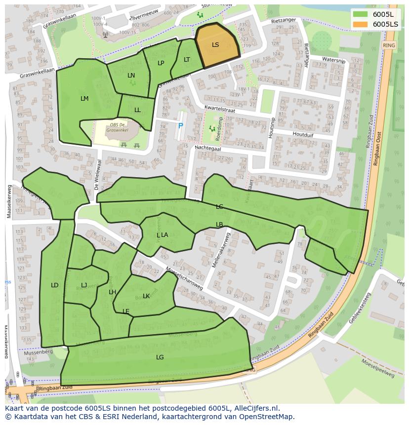 Afbeelding van het postcodegebied 6005 LS op de kaart.