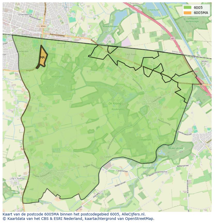 Afbeelding van het postcodegebied 6005 MA op de kaart.