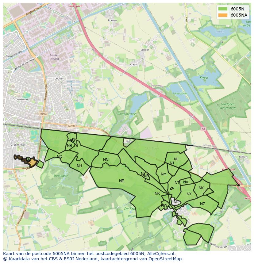 Afbeelding van het postcodegebied 6005 NA op de kaart.