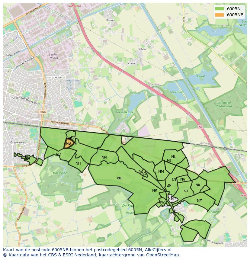 Afbeelding van het postcodegebied 6005 NB op de kaart.