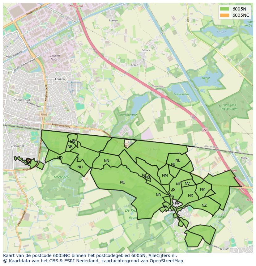 Afbeelding van het postcodegebied 6005 NC op de kaart.
