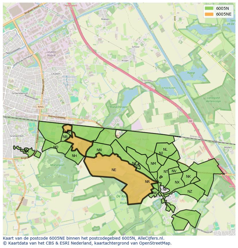 Afbeelding van het postcodegebied 6005 NE op de kaart.