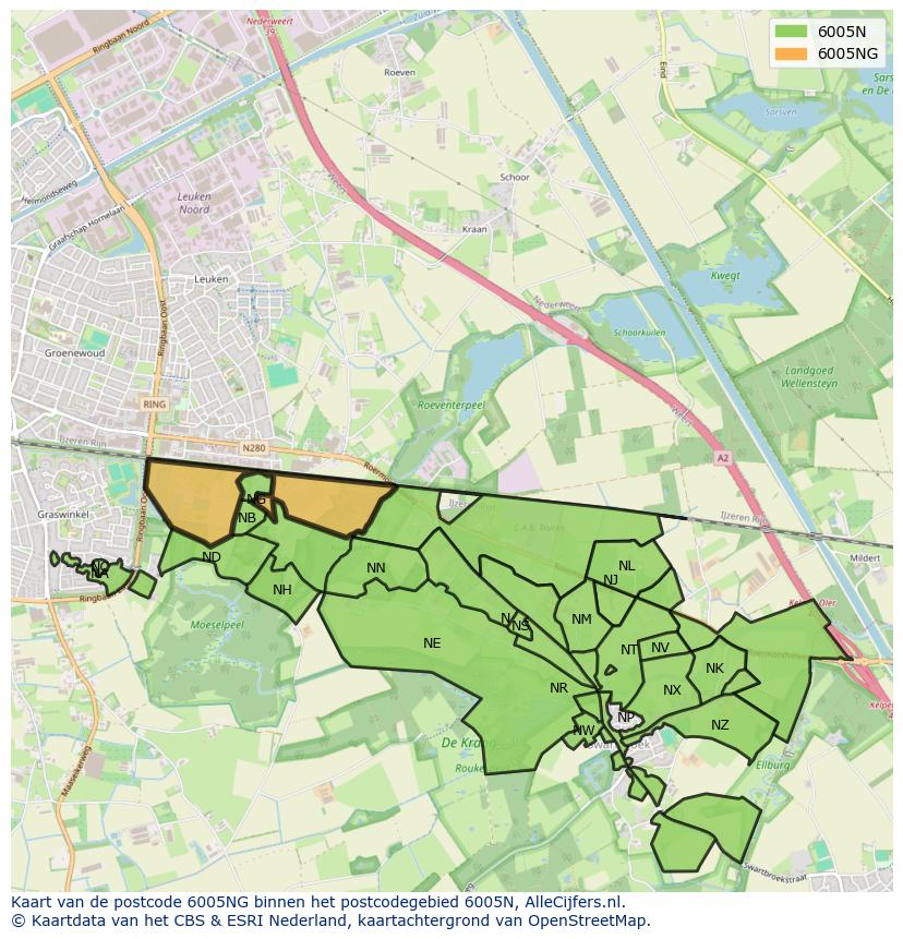 Afbeelding van het postcodegebied 6005 NG op de kaart.