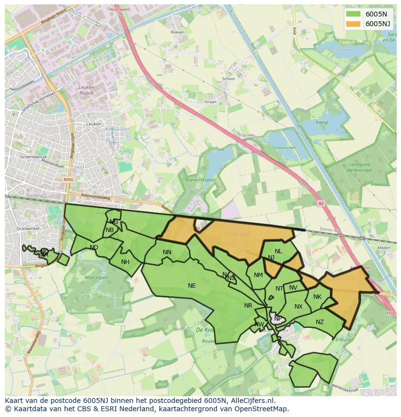Afbeelding van het postcodegebied 6005 NJ op de kaart.