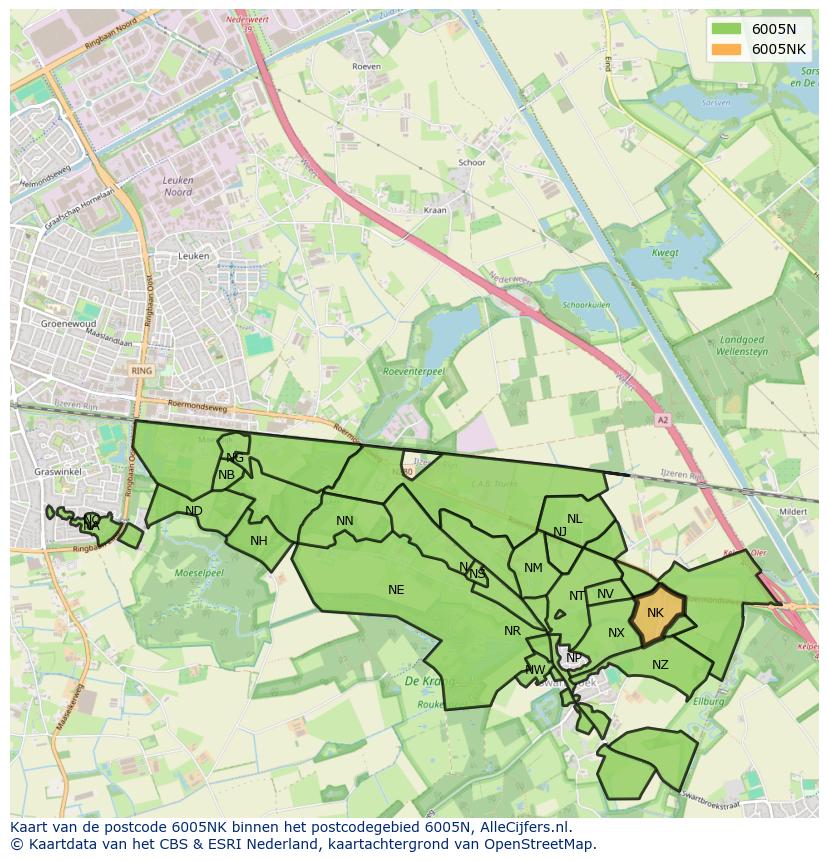 Afbeelding van het postcodegebied 6005 NK op de kaart.